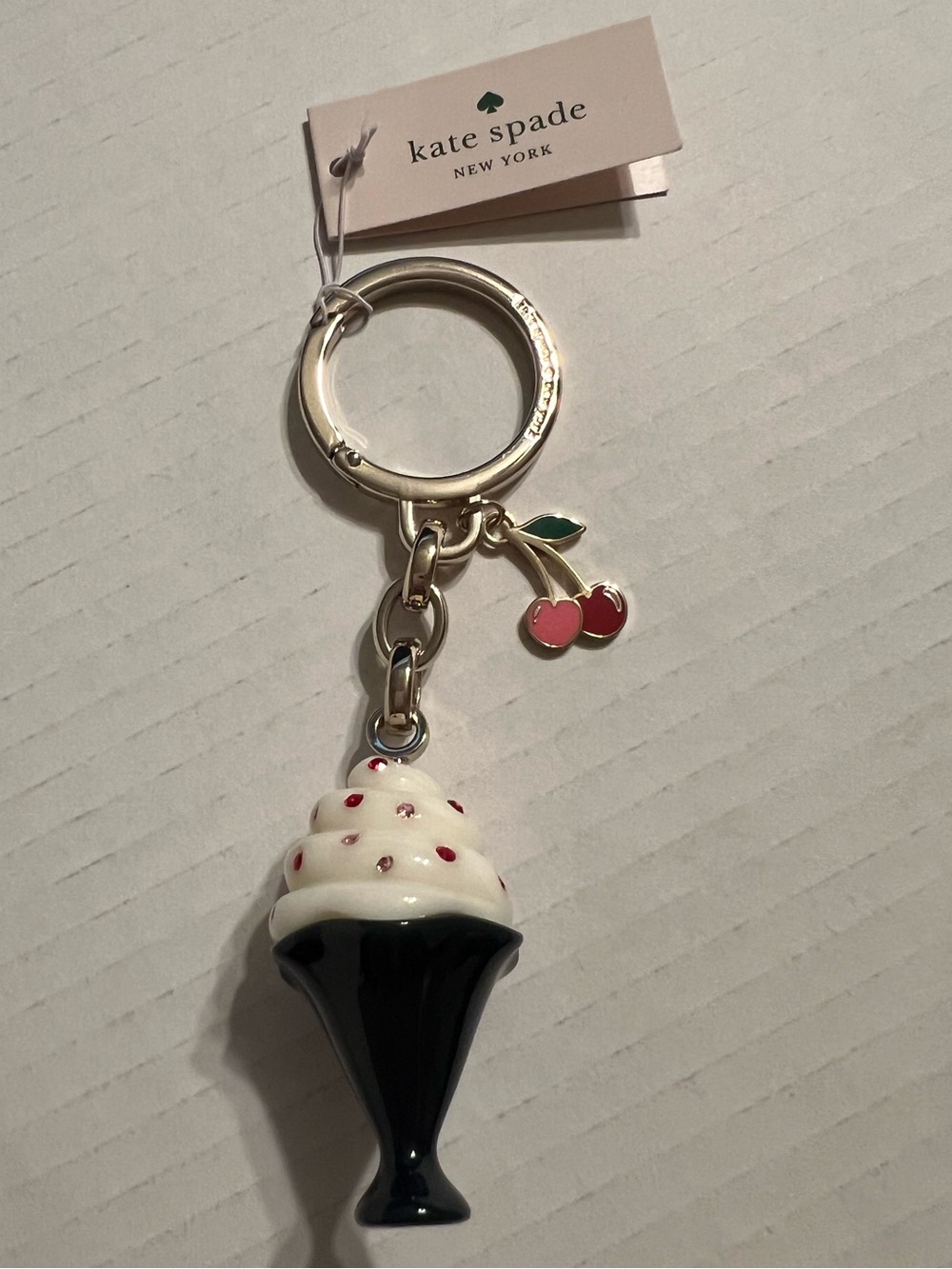 Kate ♠️ Spade ‘Bing’ Ice Cream Sundae with Cherries 🍒 on top Purse fob/keychain